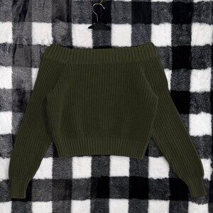 Y2K Hollister Dark Green Off Shoulder Knit Sweater Size S